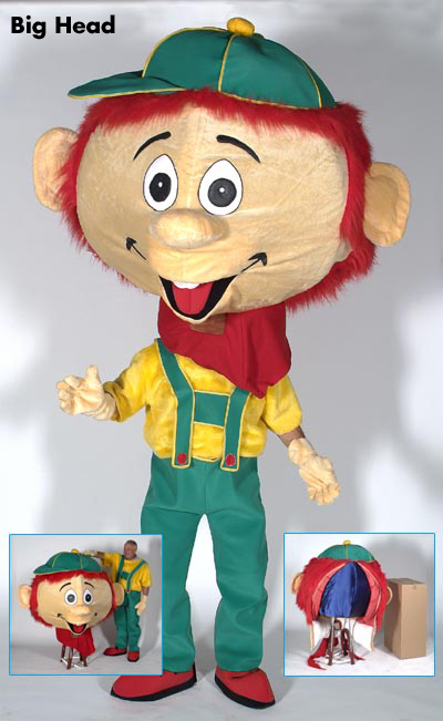 Mascot BIGHEAD - Red hair - Green bibbs - Click Image to Close